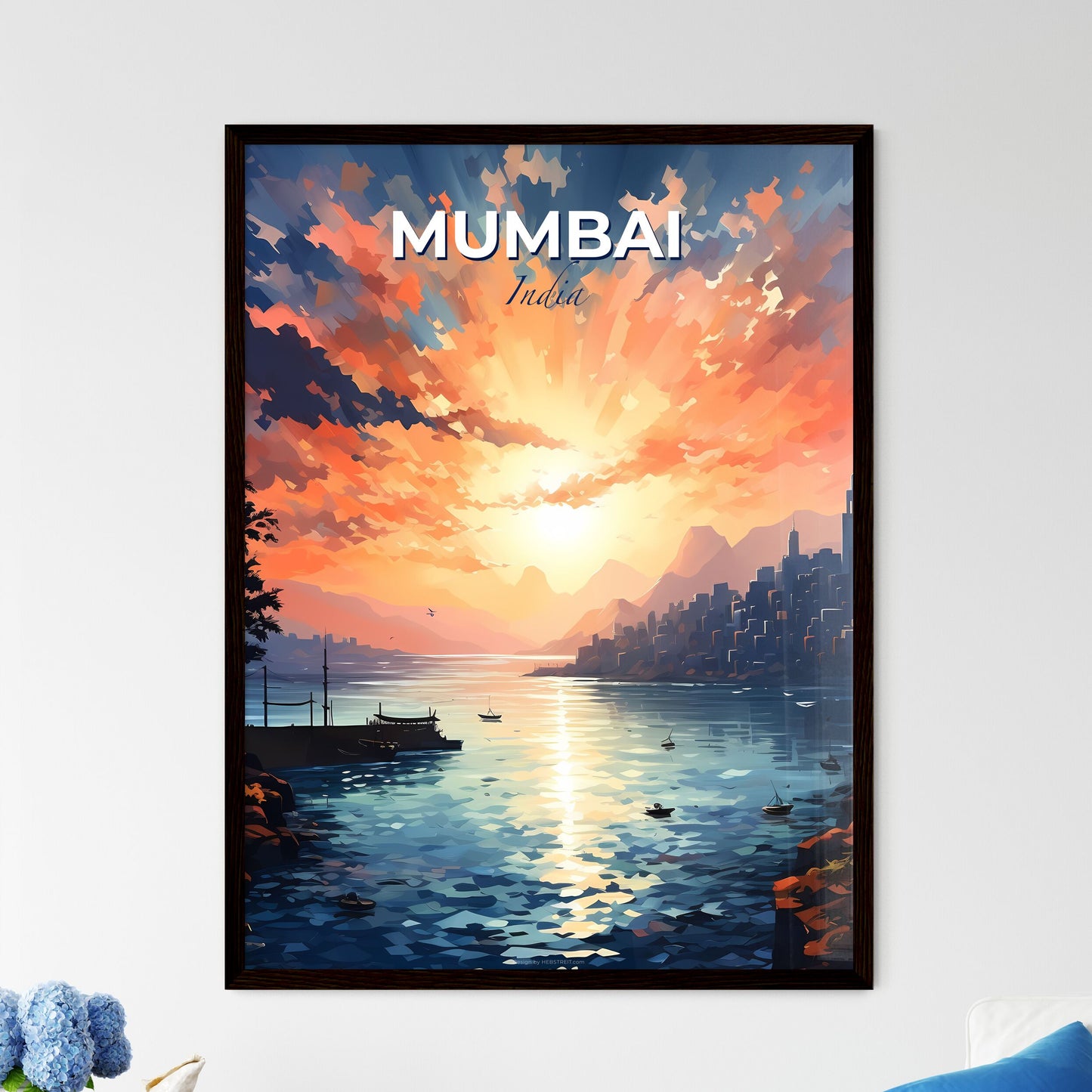 Sunset Skyline Painting of Mumbai India City Art Vibrant Colorful Artistic Default Title