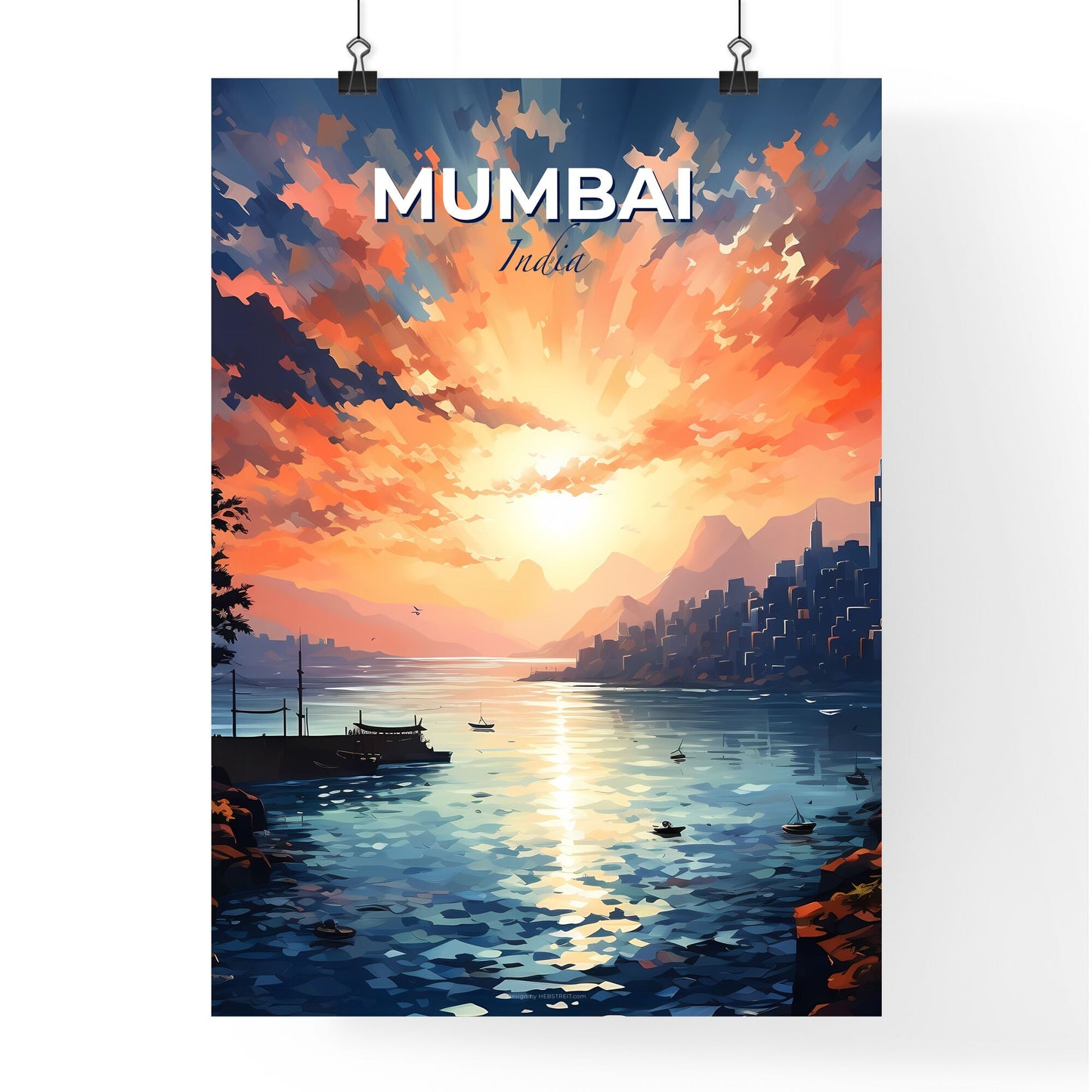 Sunset Skyline Painting of Mumbai India City Art Vibrant Colorful Artistic Default Title