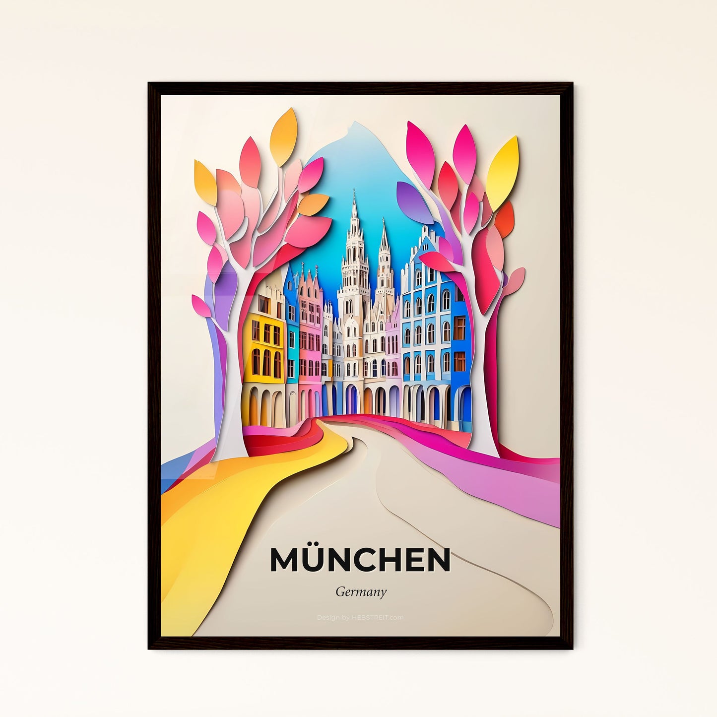 Vivid München, Germany - a paper cut of a city with a church