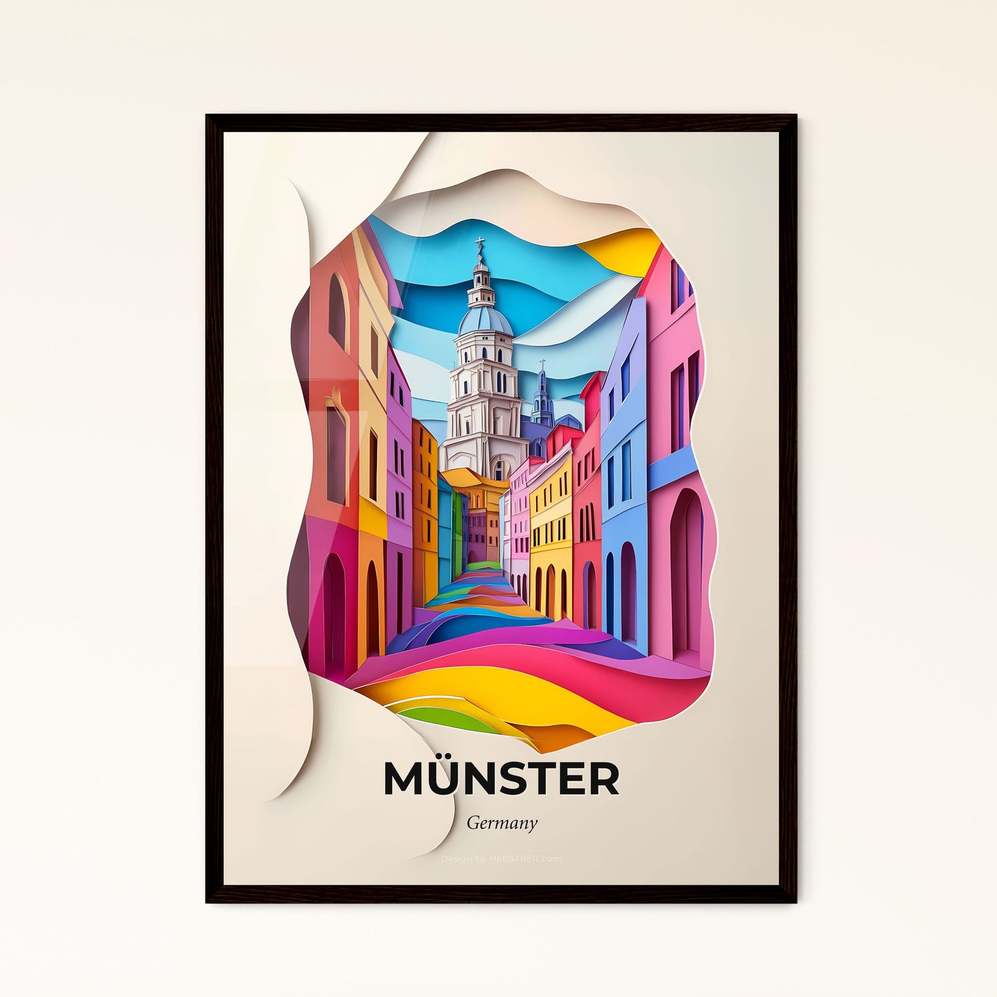 Vivid Münster, Germany - a paper cut of a city with a clock tower