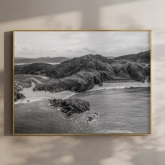 Murder Hole Beach Black and White Wall Art – Donegal Ireland Aerial Print