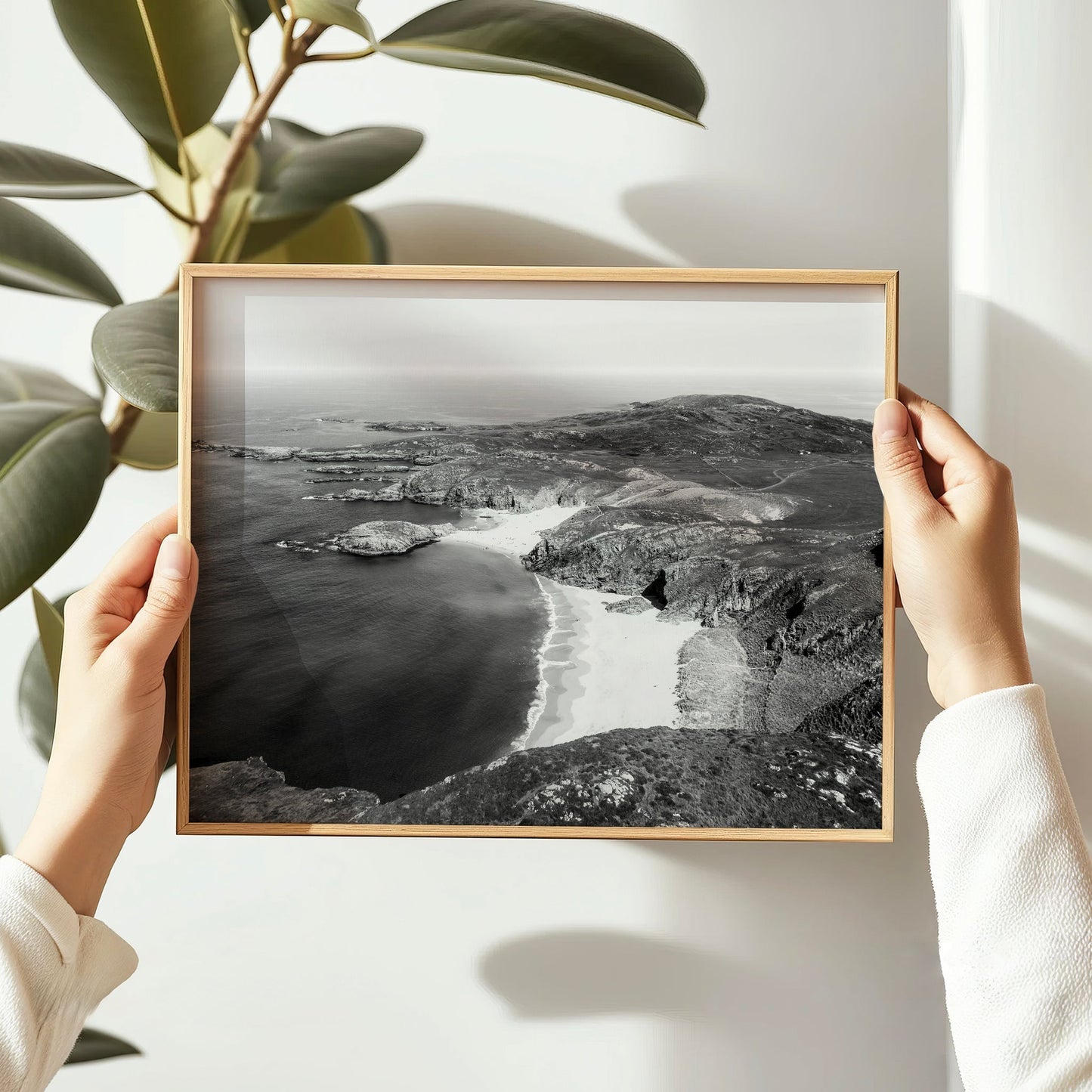 Murder Hole Beach Wall Art Print – Aerial Black & White Irish Coastline