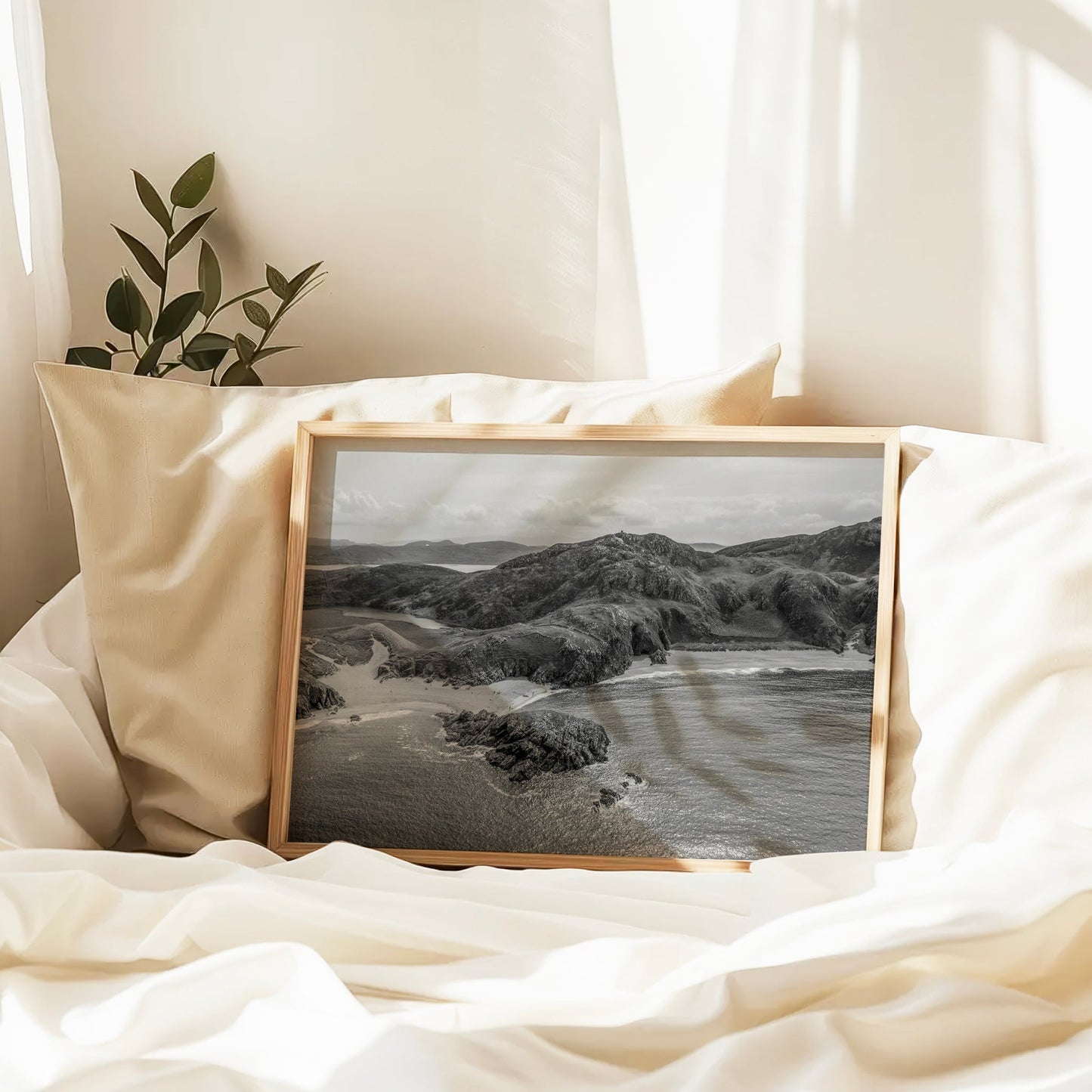 Murder Hole Beach Black and White Wall Art – Donegal Ireland Aerial Print