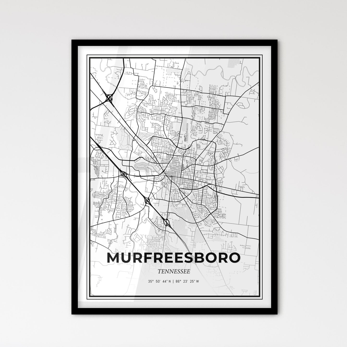 Murfreesboro Tennessee - Scandinavian Style City Map for Modern Home Decor