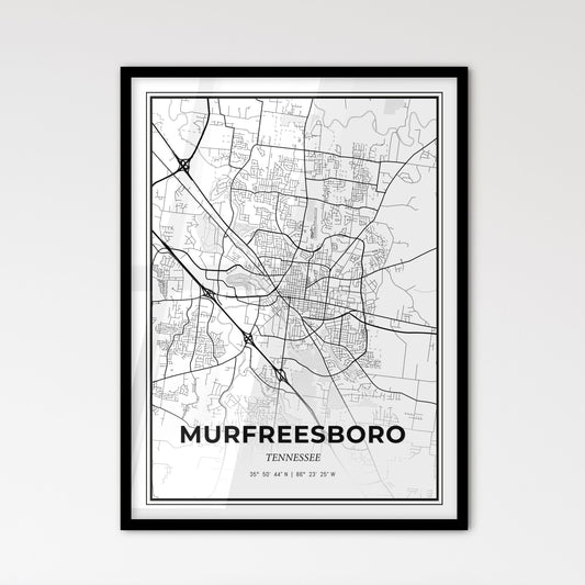 Murfreesboro Tennessee - Scandinavian Style City Map for Modern Home Decor