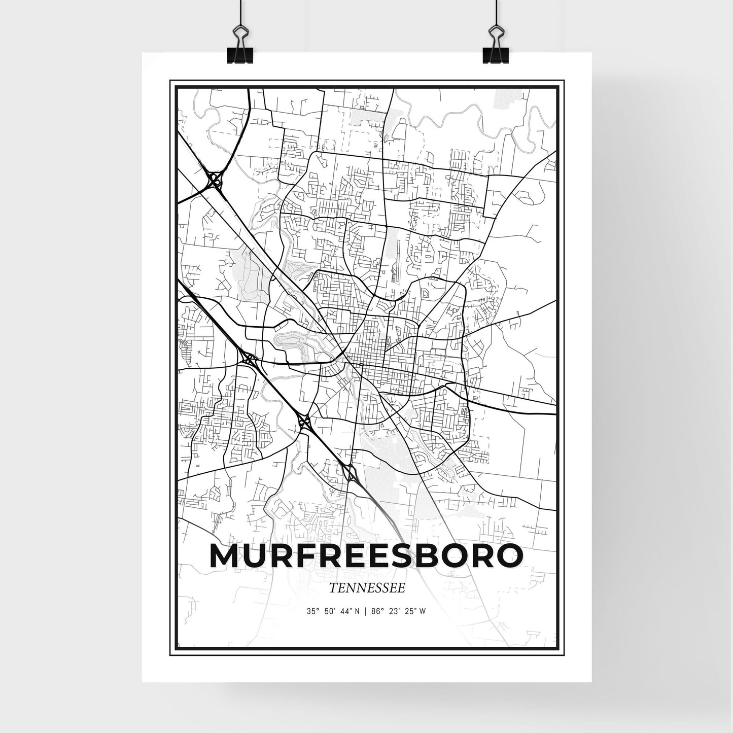 Murfreesboro Tennessee - Premium City Map Poster