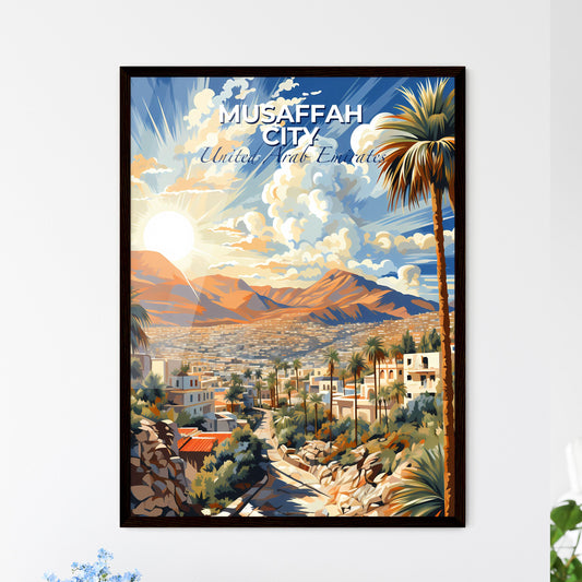 Musaffah City United Arab Emirates Colorful Cityscape Painting with Palm Trees and Mountains Default Title
