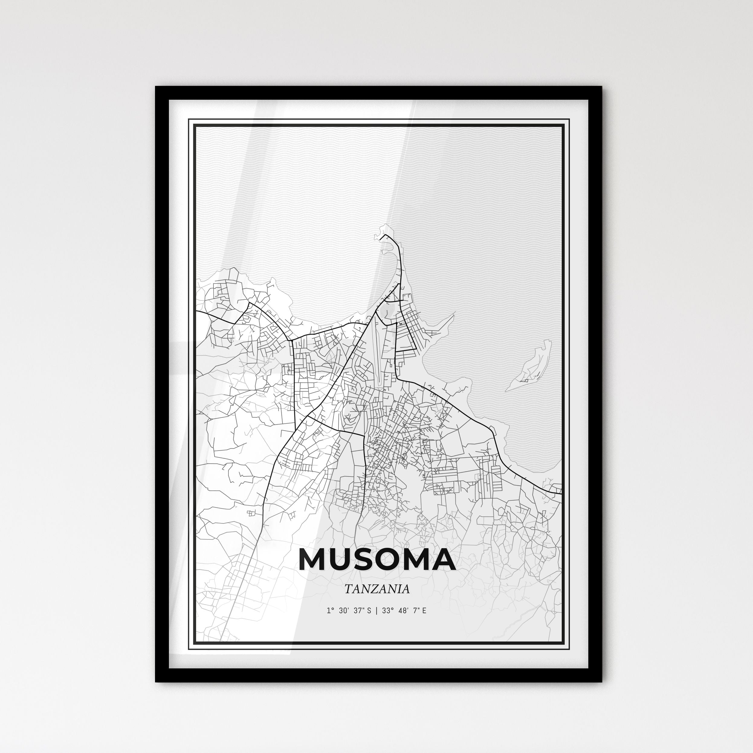 Musoma Tanzania Map - Black and White Art Print – HEBSTREIT
