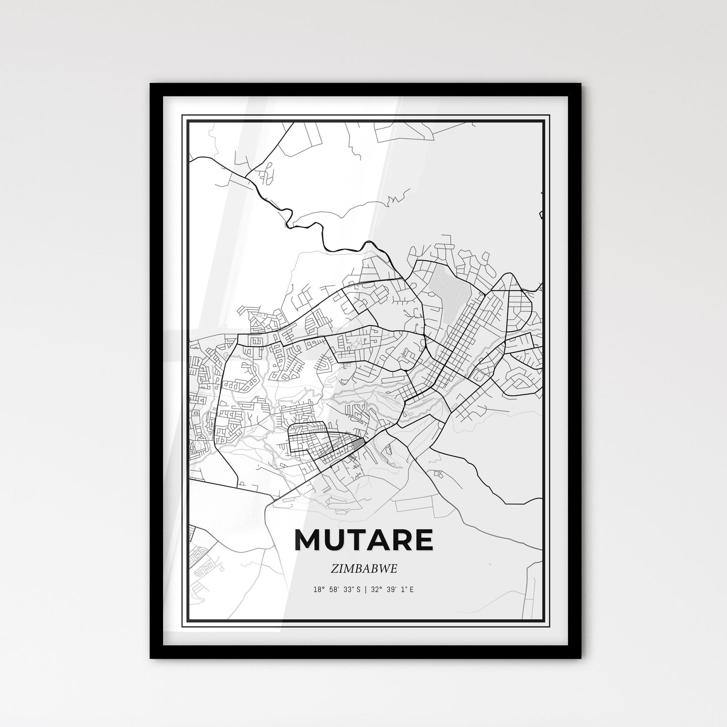 Mutare Zimbabwe - Scandinavian Style City Map for Modern Home Decor