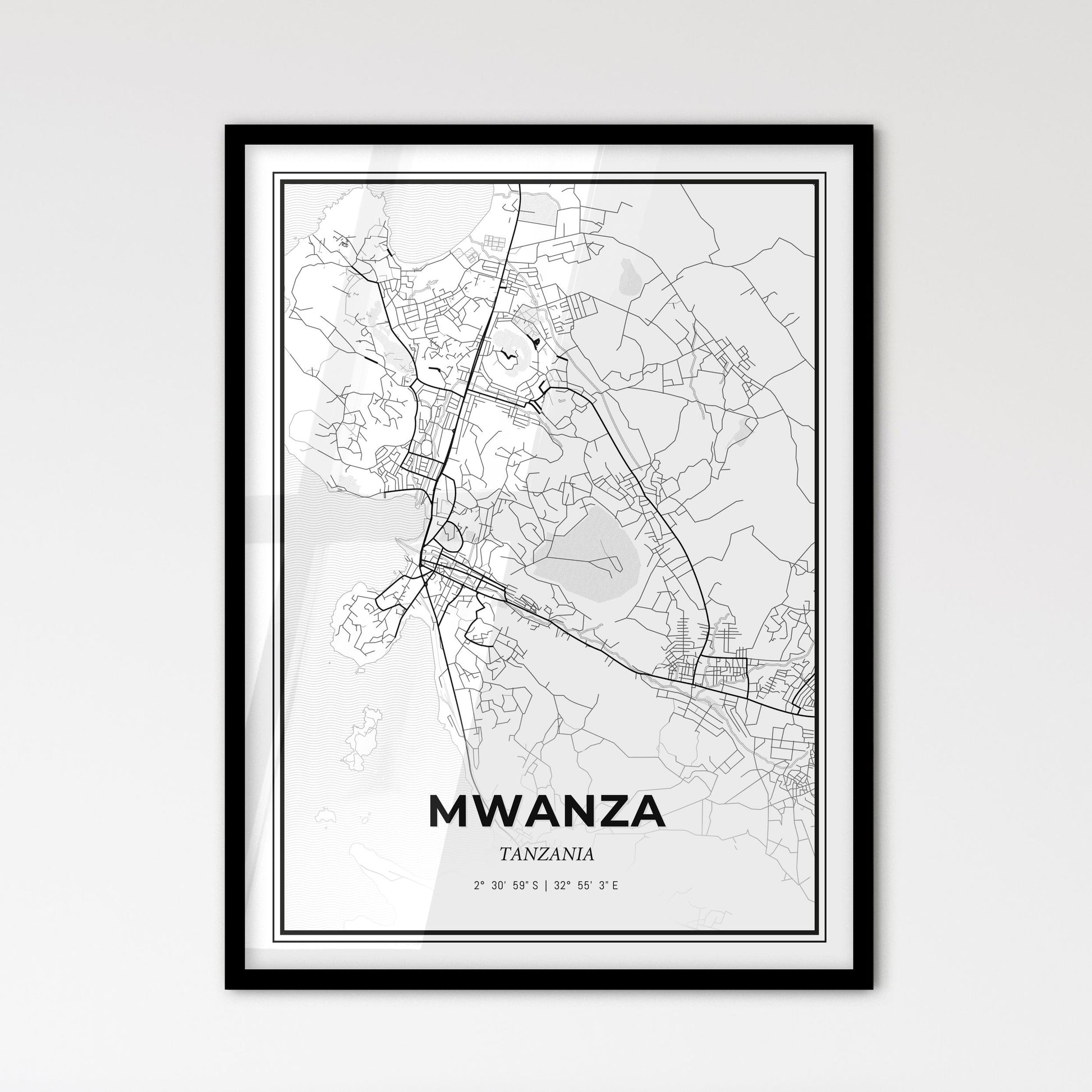 Mwanza Tanzania - Scandinavian Style City Map for Modern Home Decor