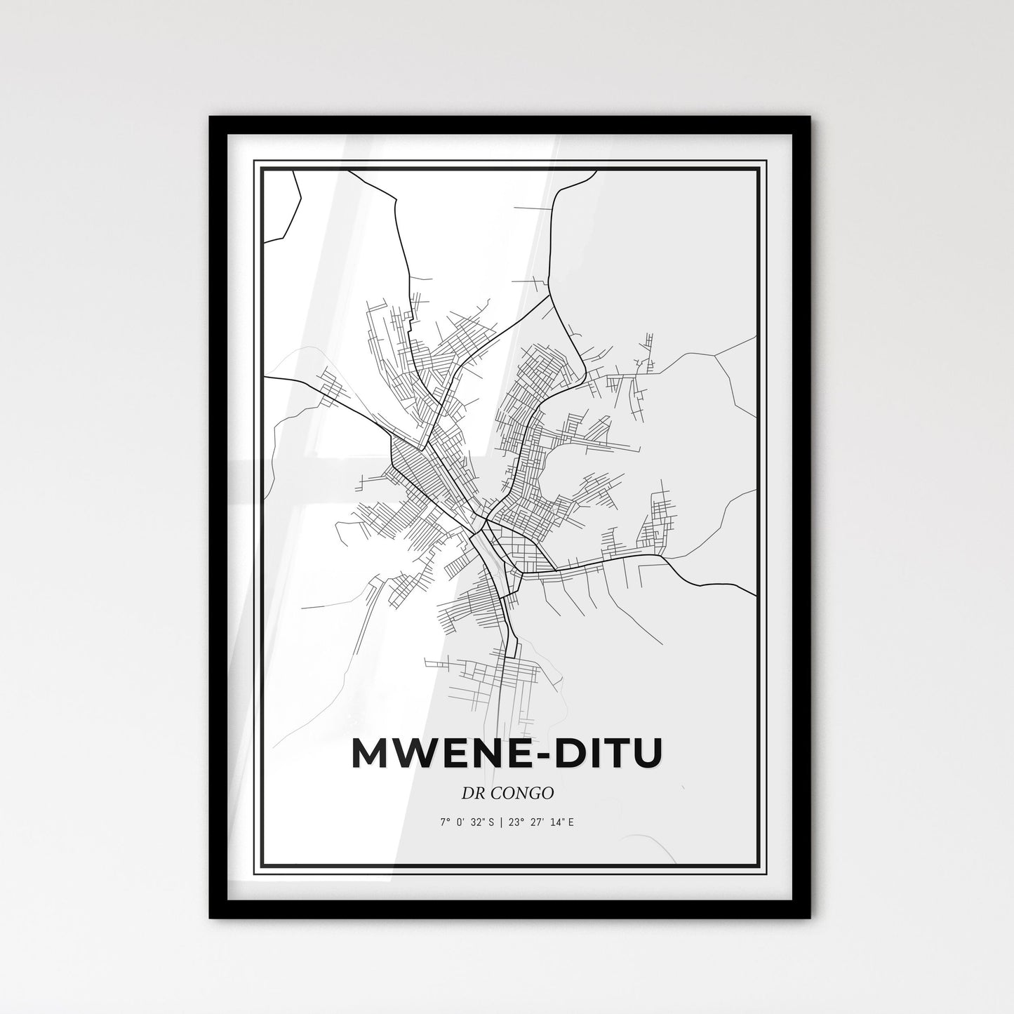 Mwene-Ditu DR Congo - Scandinavian Style City Map for Modern Home Decor