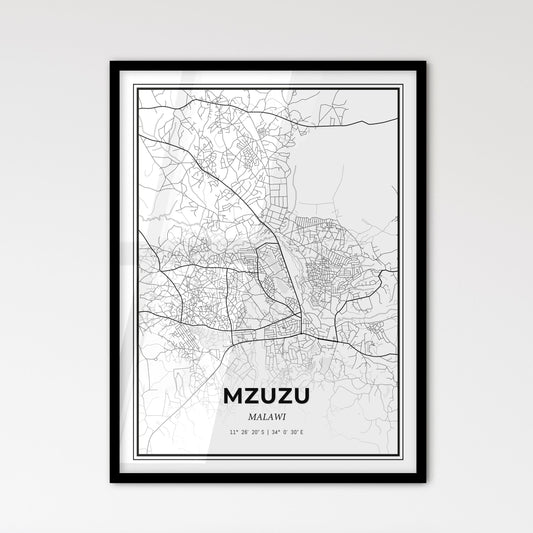 Mzuzu Malawi - Scandinavian Style City Map for Modern Home Decor