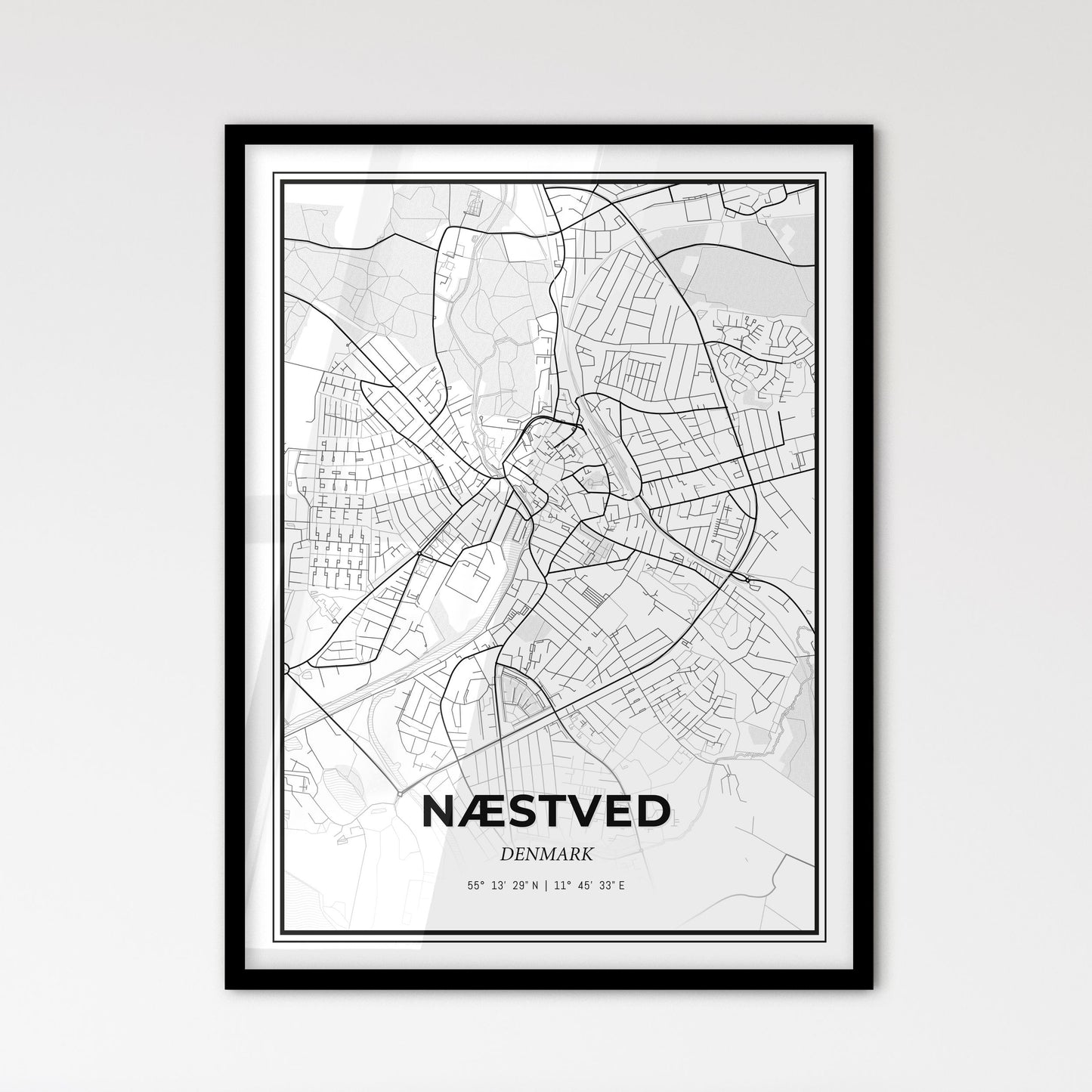 Næstved Denmark - Scandinavian Style City Map for Modern Home Decor