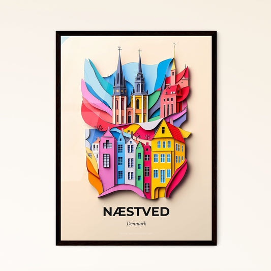 Vivid Næstved, Denmark - a colorful city with a church and a rainbow colored building