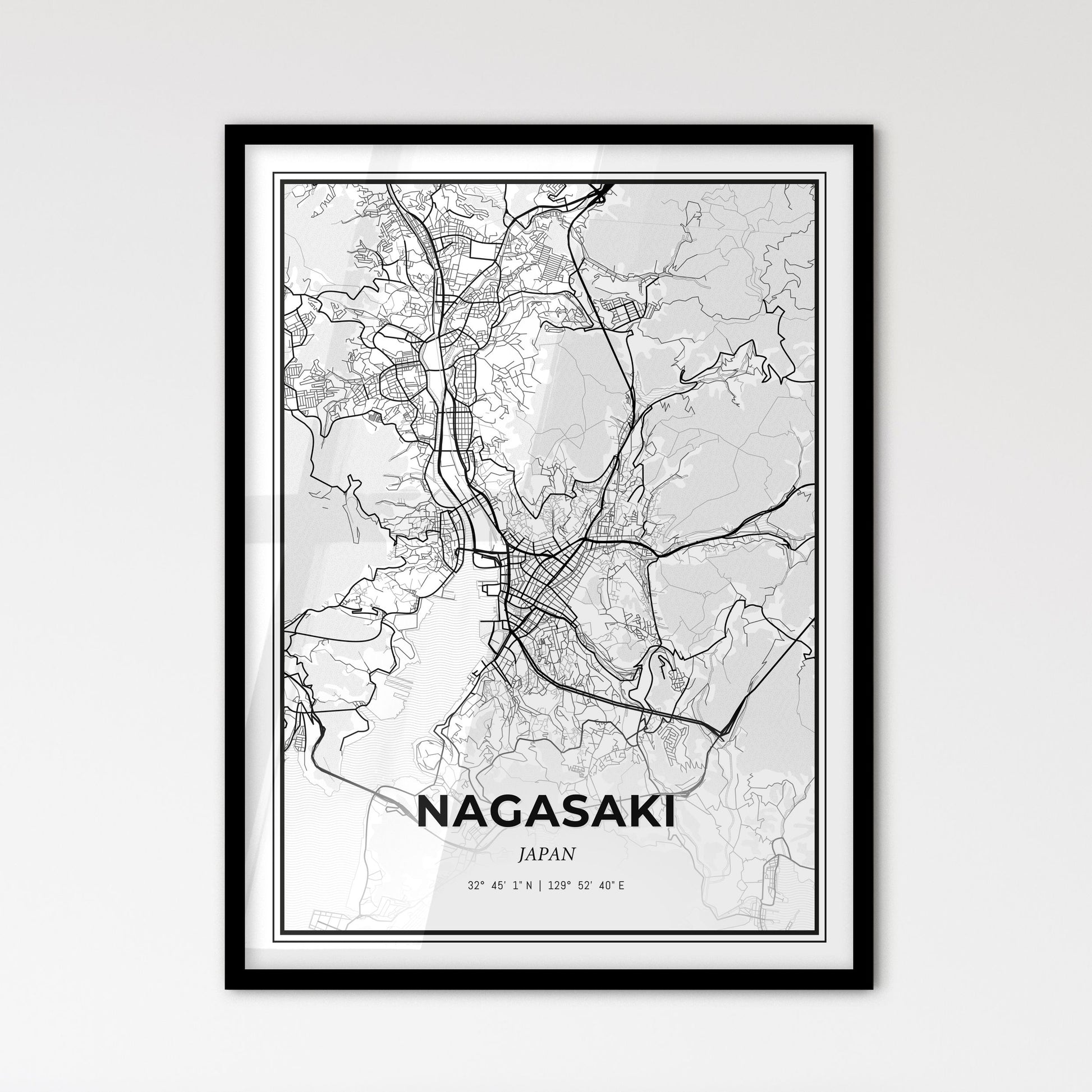 Nagasaki Japan - Scandinavian Style City Map for Modern Home Decor