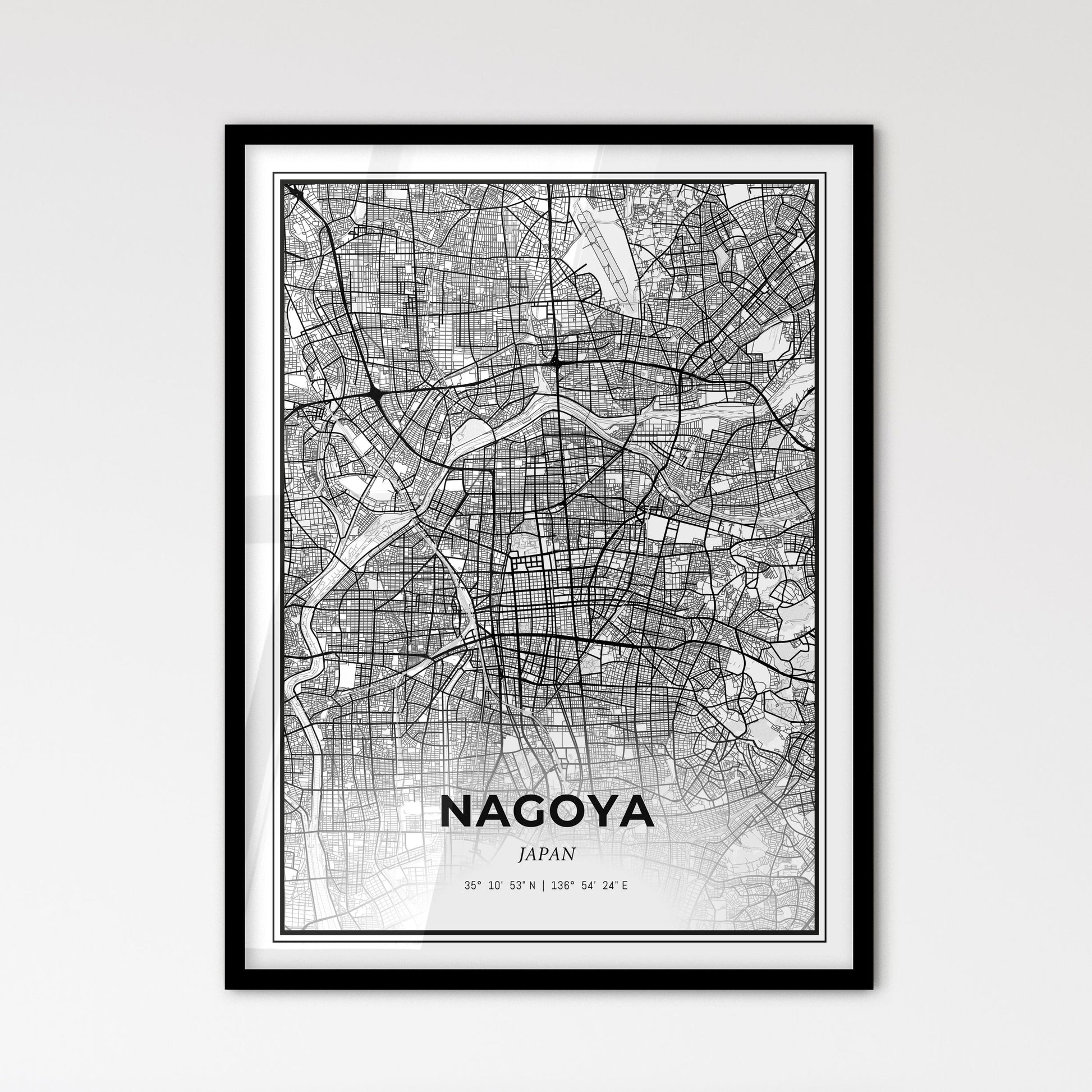 Nagoya Japan - Scandinavian Style City Map for Modern Home Decor