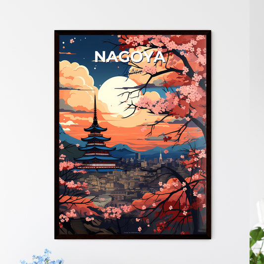 Nagoya Cityscape Art Painting Skyline Pagoda Mountains Trees Vibrant Color Default Title