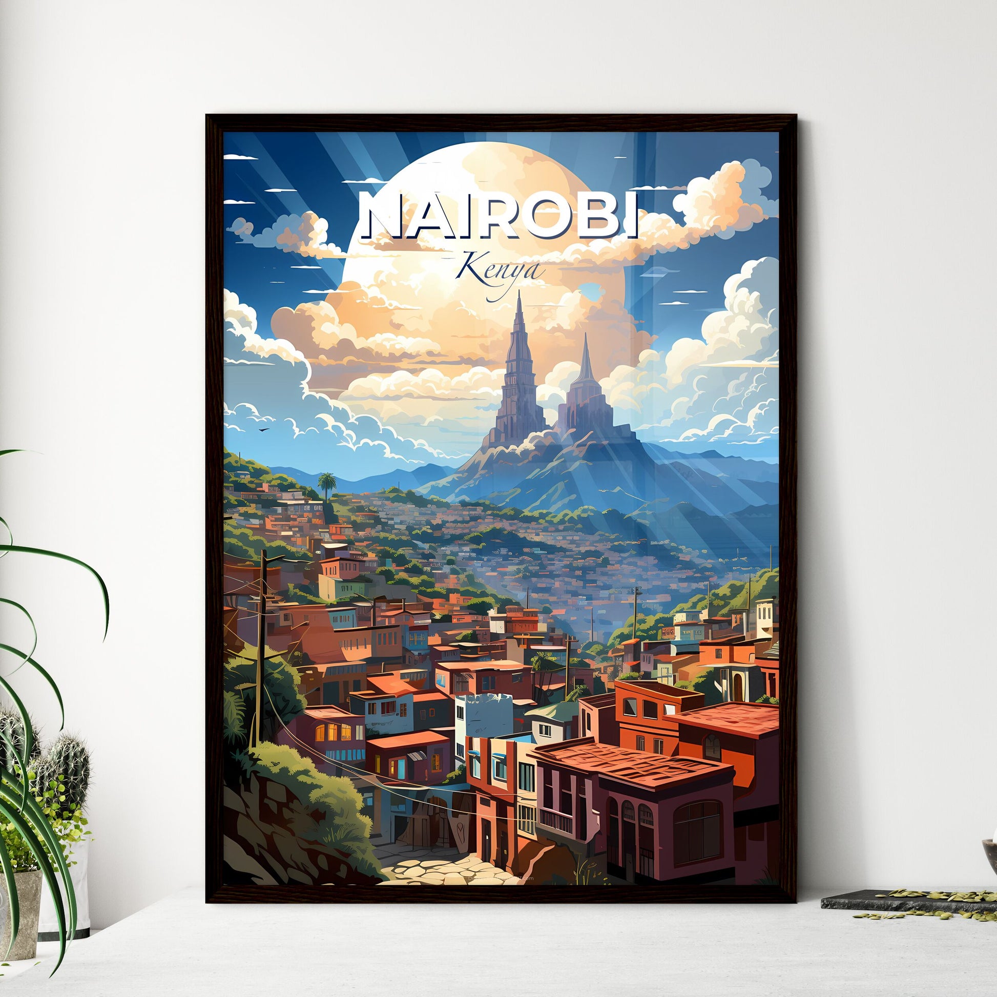 Artistic Cityscape: Nairobi Skyline, Towers, Mountains, Painting Default Title