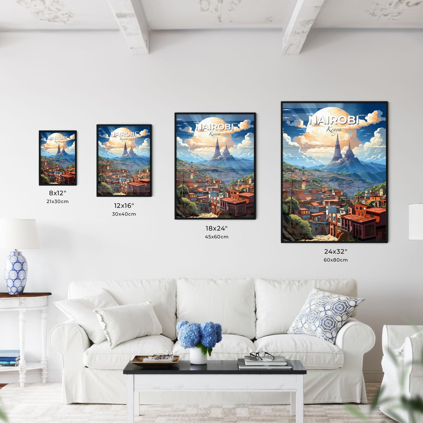 Artistic Cityscape: Nairobi Skyline, Towers, Mountains, Painting Default Title