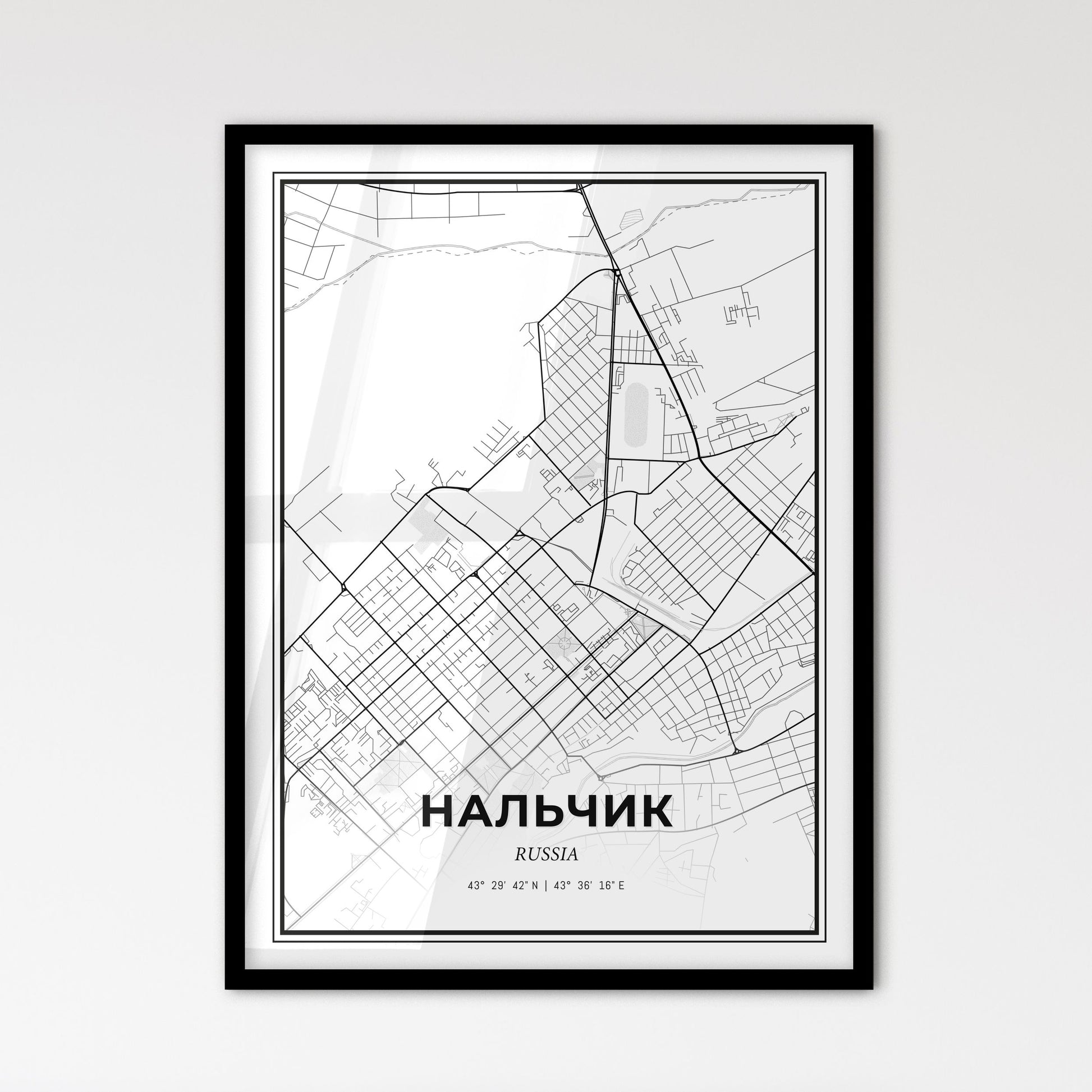 Nalchik Russia - Scandinavian Style City Map for Modern Home Decor