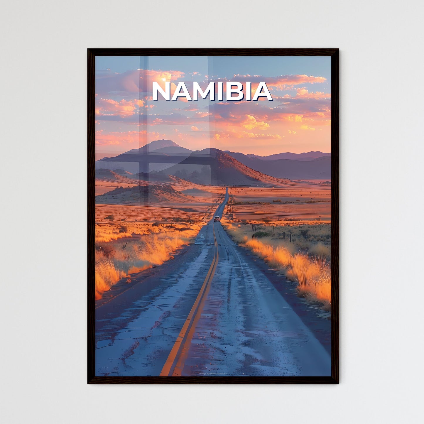 Vibrant Desert Art Painting: Road through Namib Desert, Africa