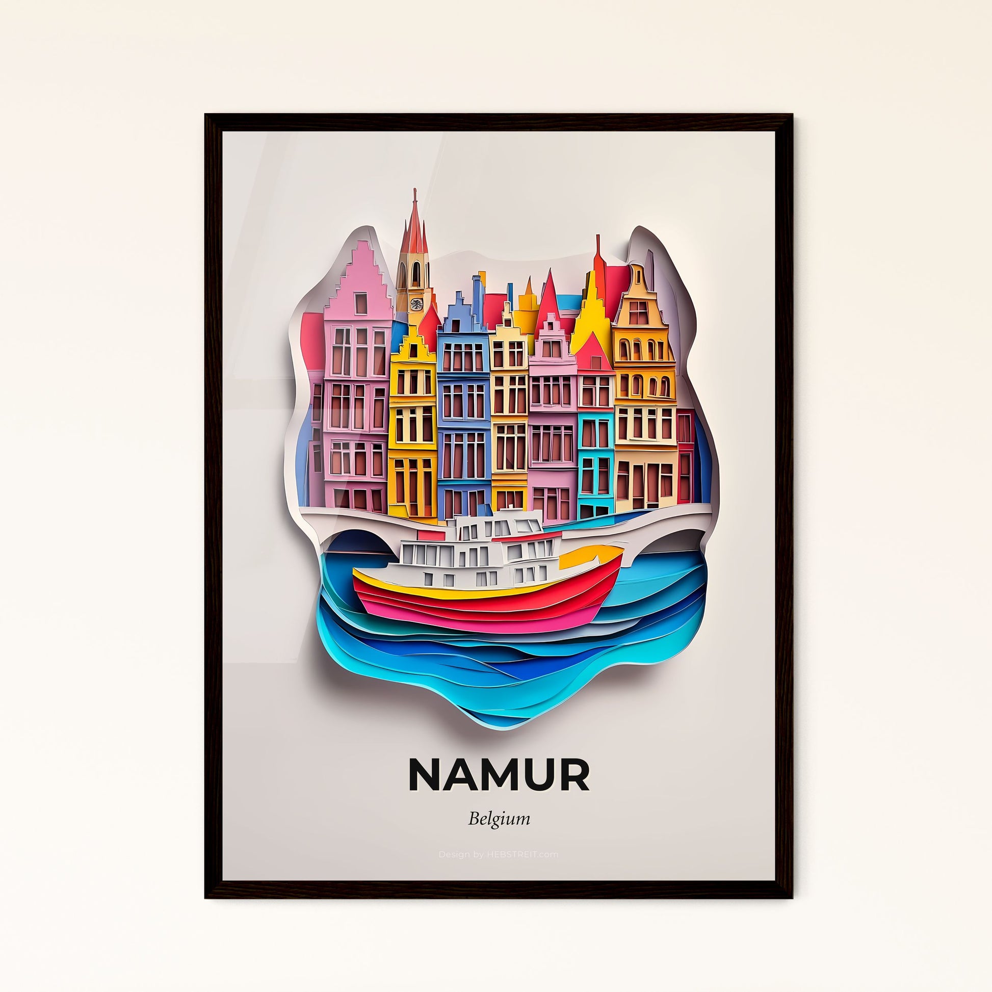 Vivid Namur , Belgium - a paper cut of a city with a boat