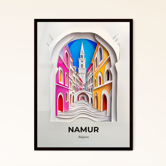 Vivid Namur , Belgium - a paper cut of a city with a clock tower