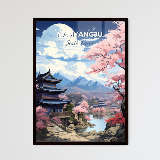 Painting of Namyangju South Korea Skyline: Pagoda by River Amidst Pink Trees Default Title