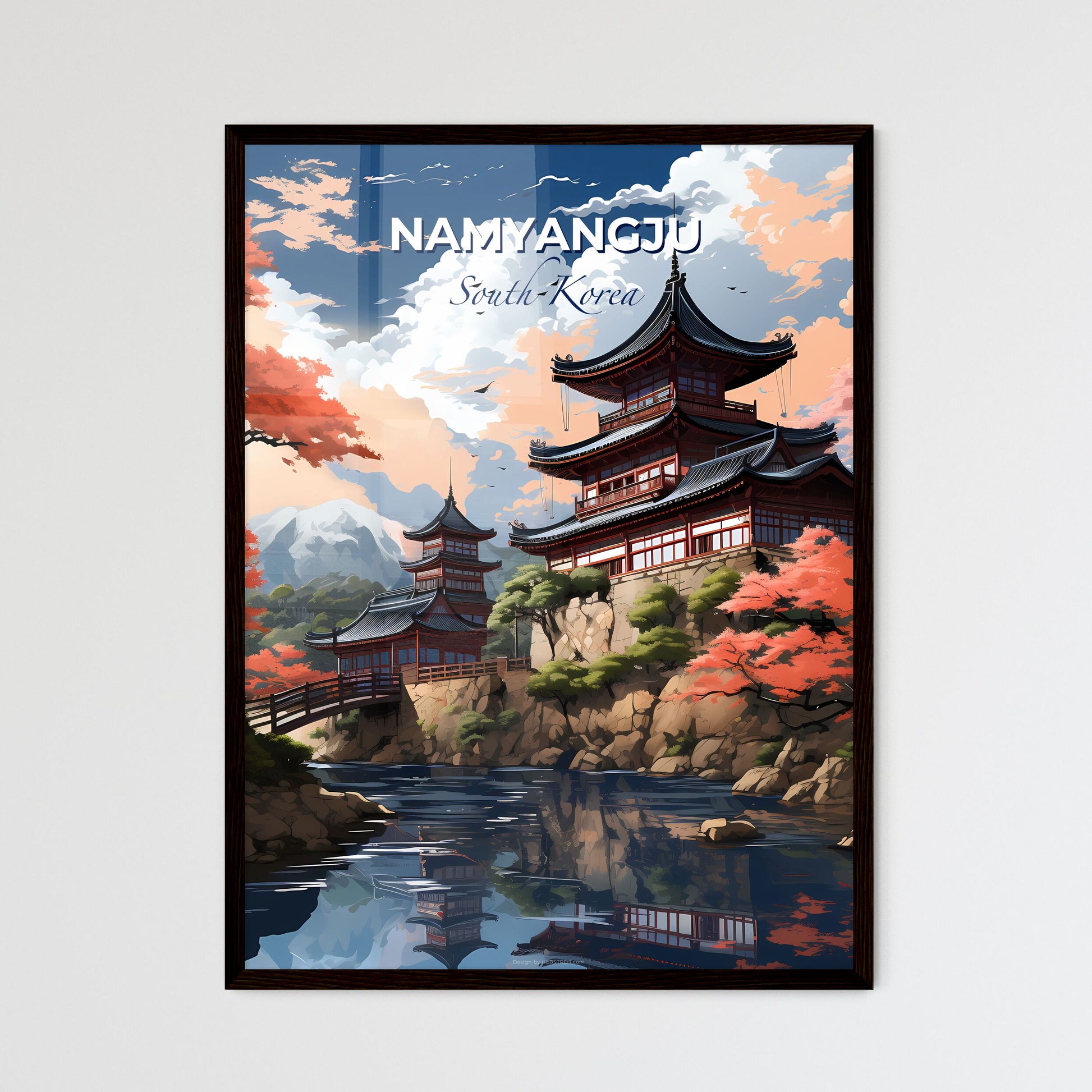 Namyangju, South Korea, Colorful Painting, Building, Hill, Water, Trees, Art Default Title