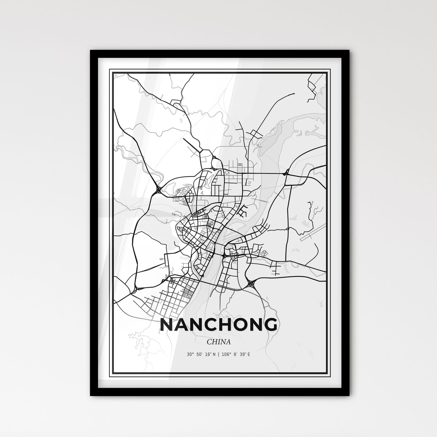 Nanchong China - Scandinavian Style City Map for Modern Home Decor