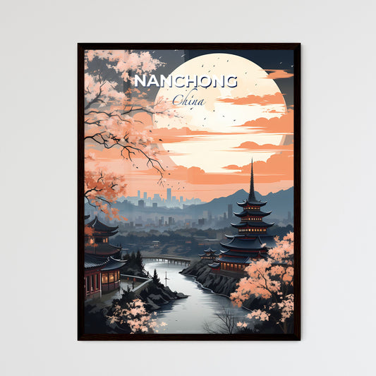 Colorful Nanchong Cityscape with Moon, River, and Vibrant Painterly Style Default Title