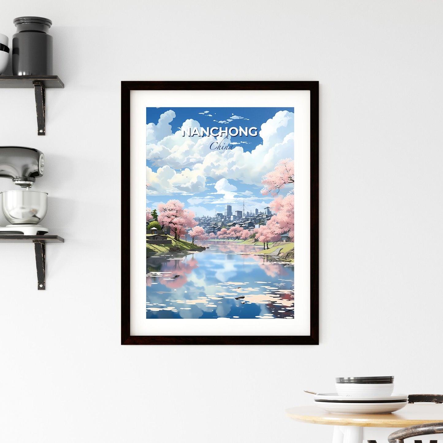 Nanchong China Cityscape Painting - Pink Trees River Downtown Skyline Default Title