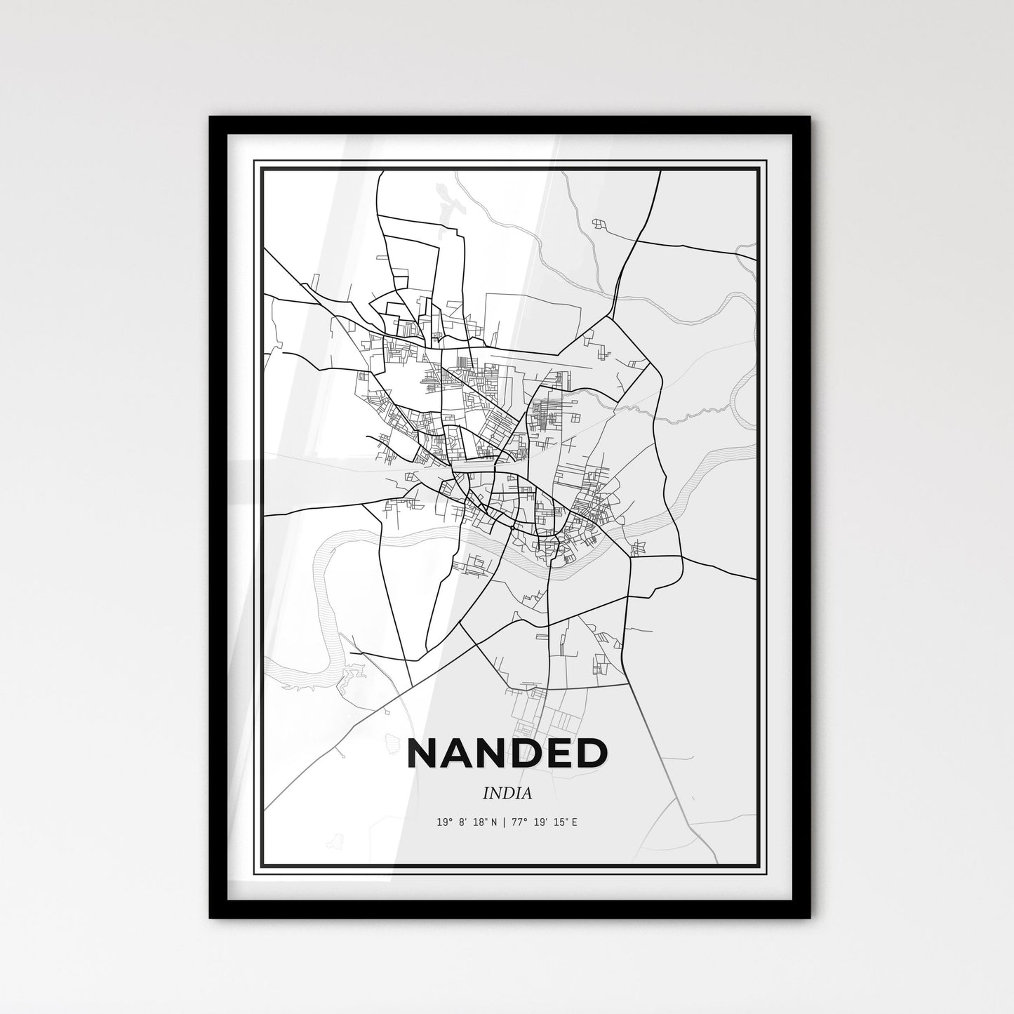 Nanded India - Scandinavian Style City Map for Modern Home Decor