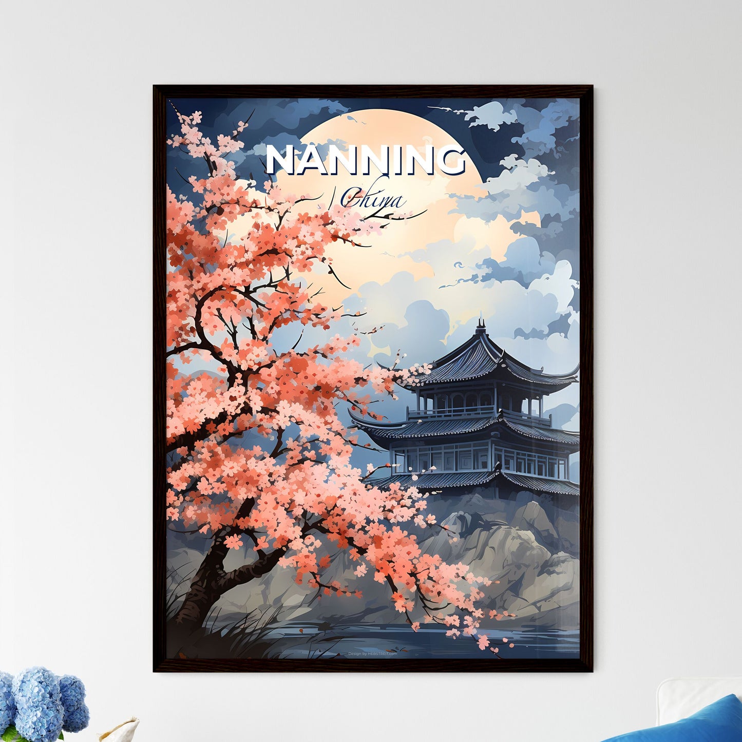 Art Deco Nanning China Skyline Building Hill Tree Vibrant Painting Picture Default Title