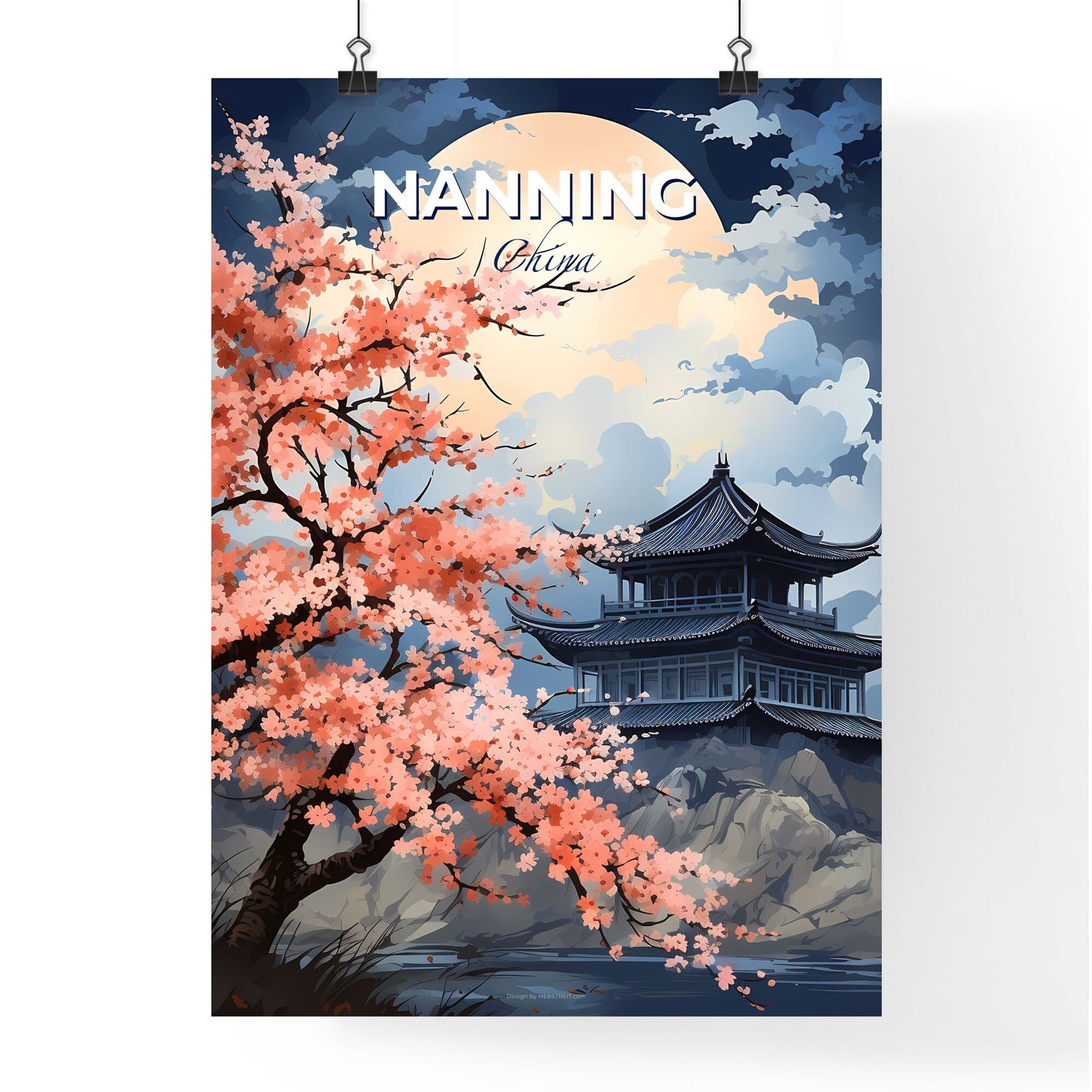 Art Deco Nanning China Skyline Building Hill Tree Vibrant Painting Picture Default Title