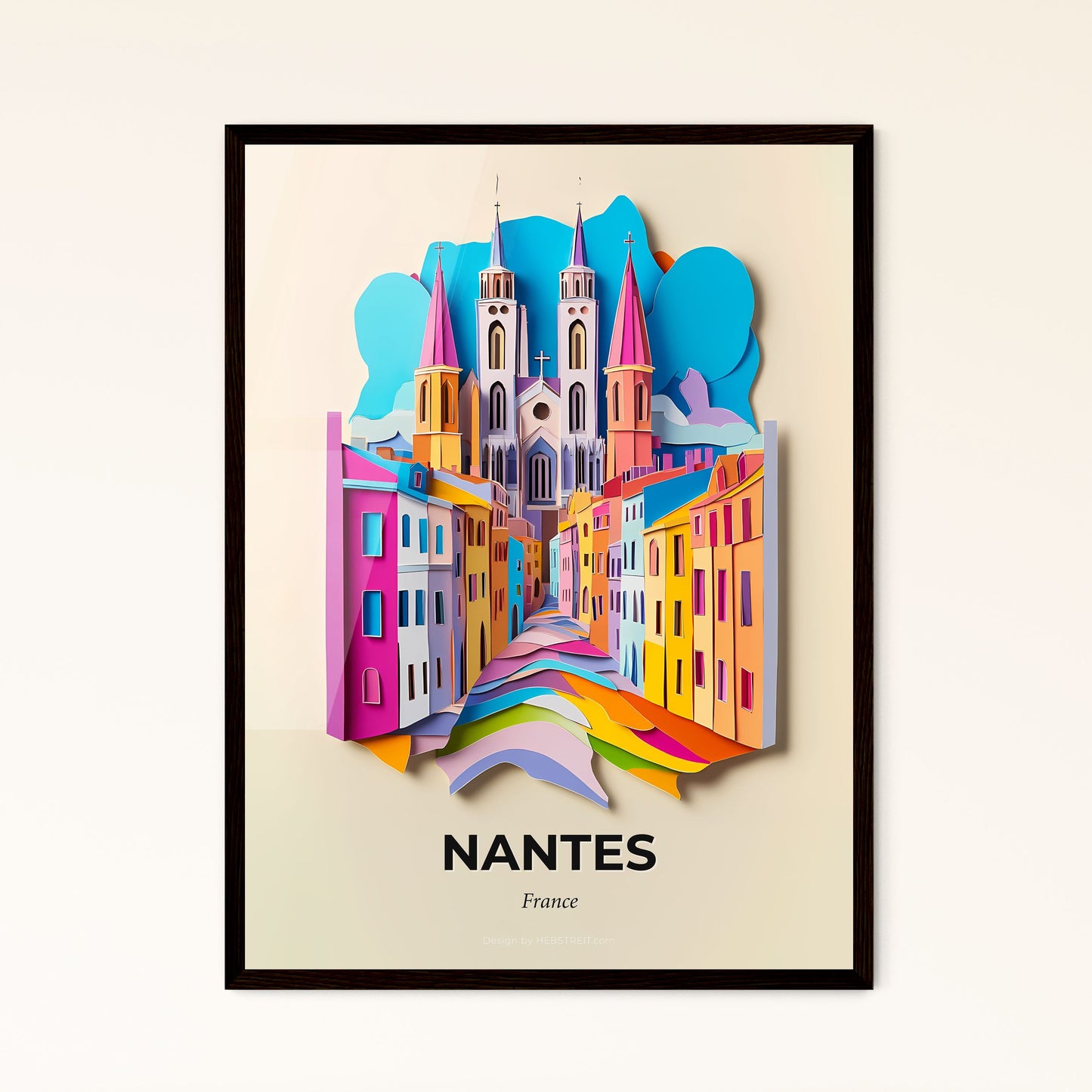 Vivid Nantes, France - a paper cut of a city with a rainbow