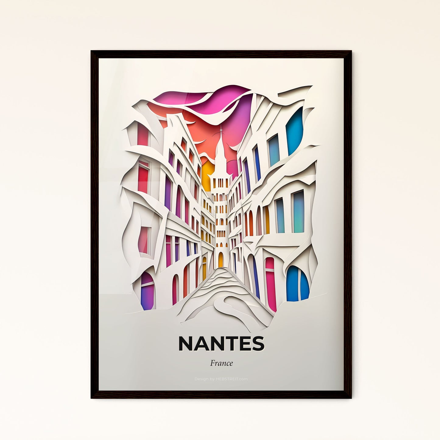 Vivid Nantes, France - a paper cut of a building with a clock tower