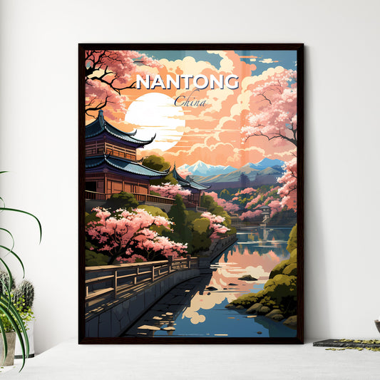 Painting of the Skyline of Nantong China with Building River Trees and Sunset Default Title