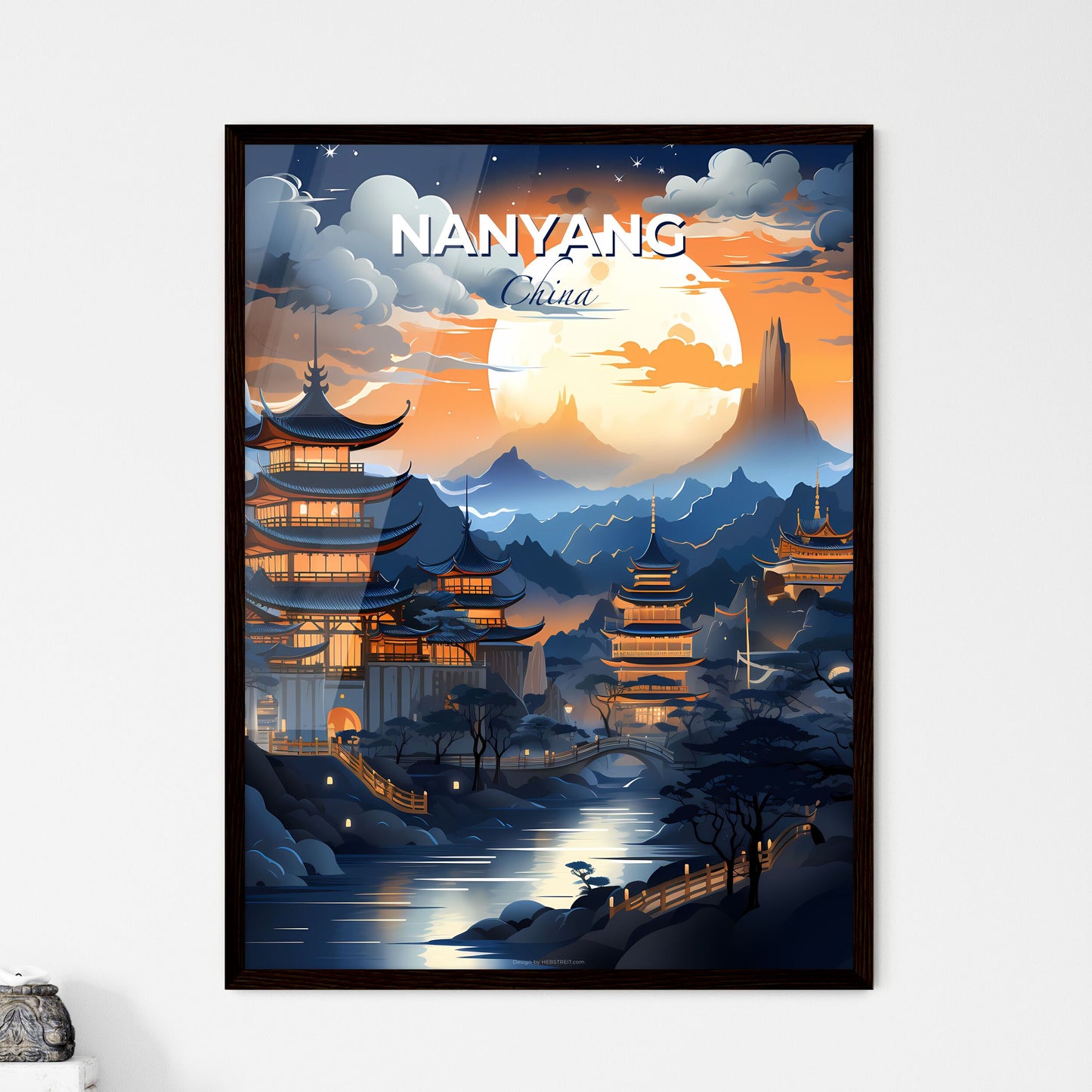 Nanyang China Skyline Painting Artistic Vibrant Pagoda River Landscape Art Artwork Default Title