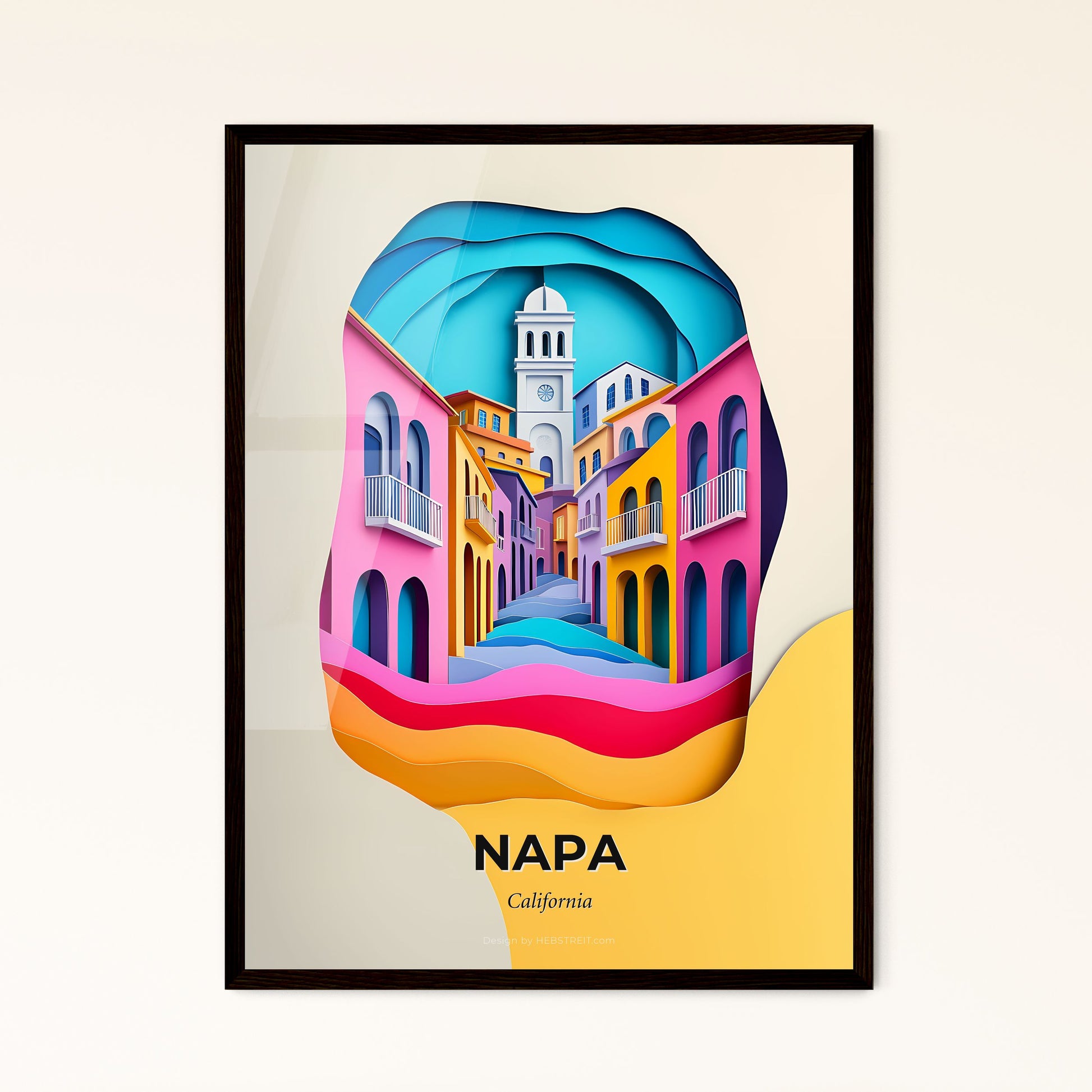 Vivid Napa, California - a paper cut of a city with a clock tower