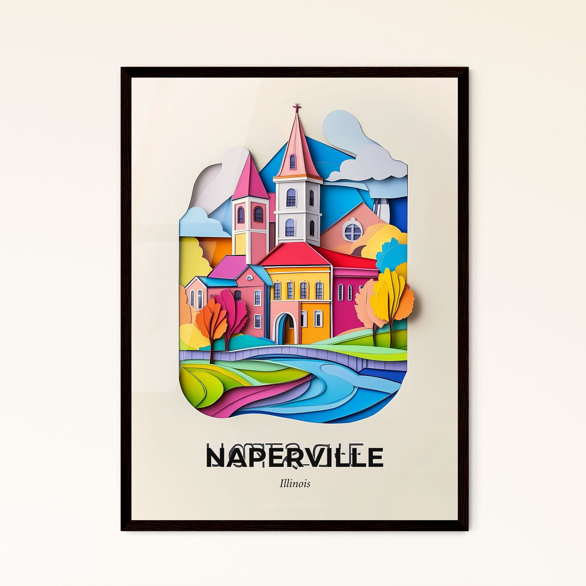 Vivid Naperville, Illinois - a paper cut of a church and a river