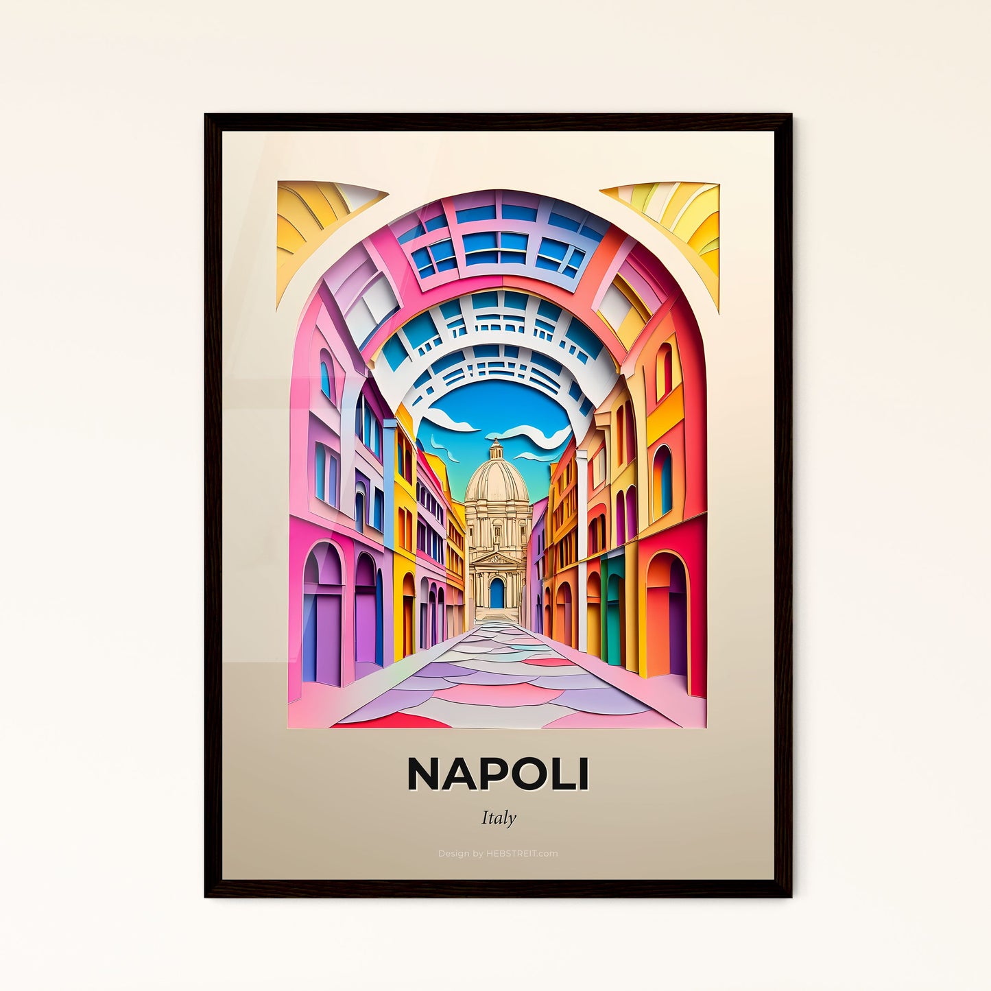 Vivid Naples, Italy - a colorful city street with a dome in the background