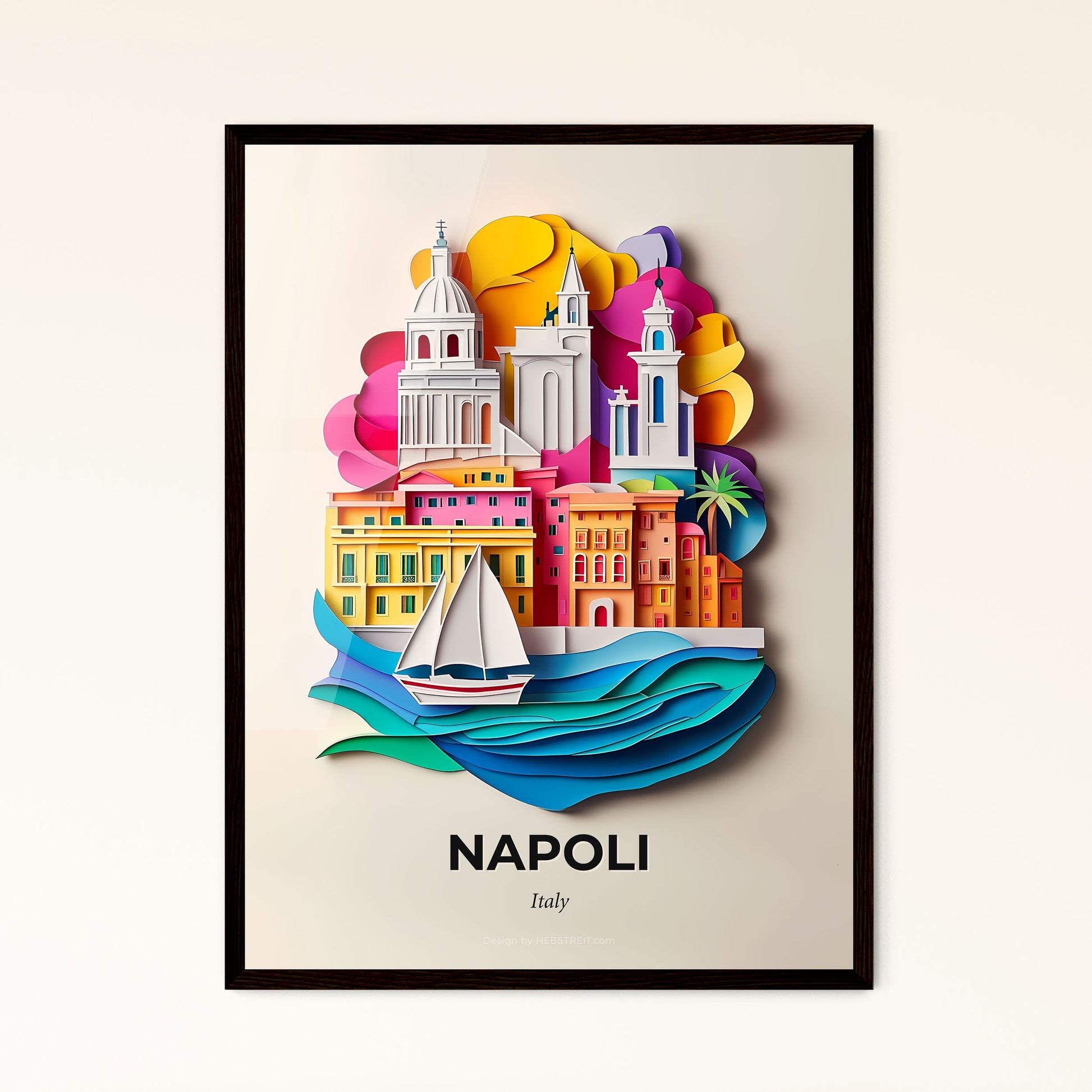 Vivid Naples, Italy - a paper cut of a city with a sailboat