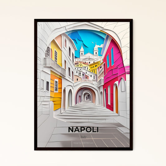 Vivid Naples, Italy - a colorful city scene with a staircase and a clock tower