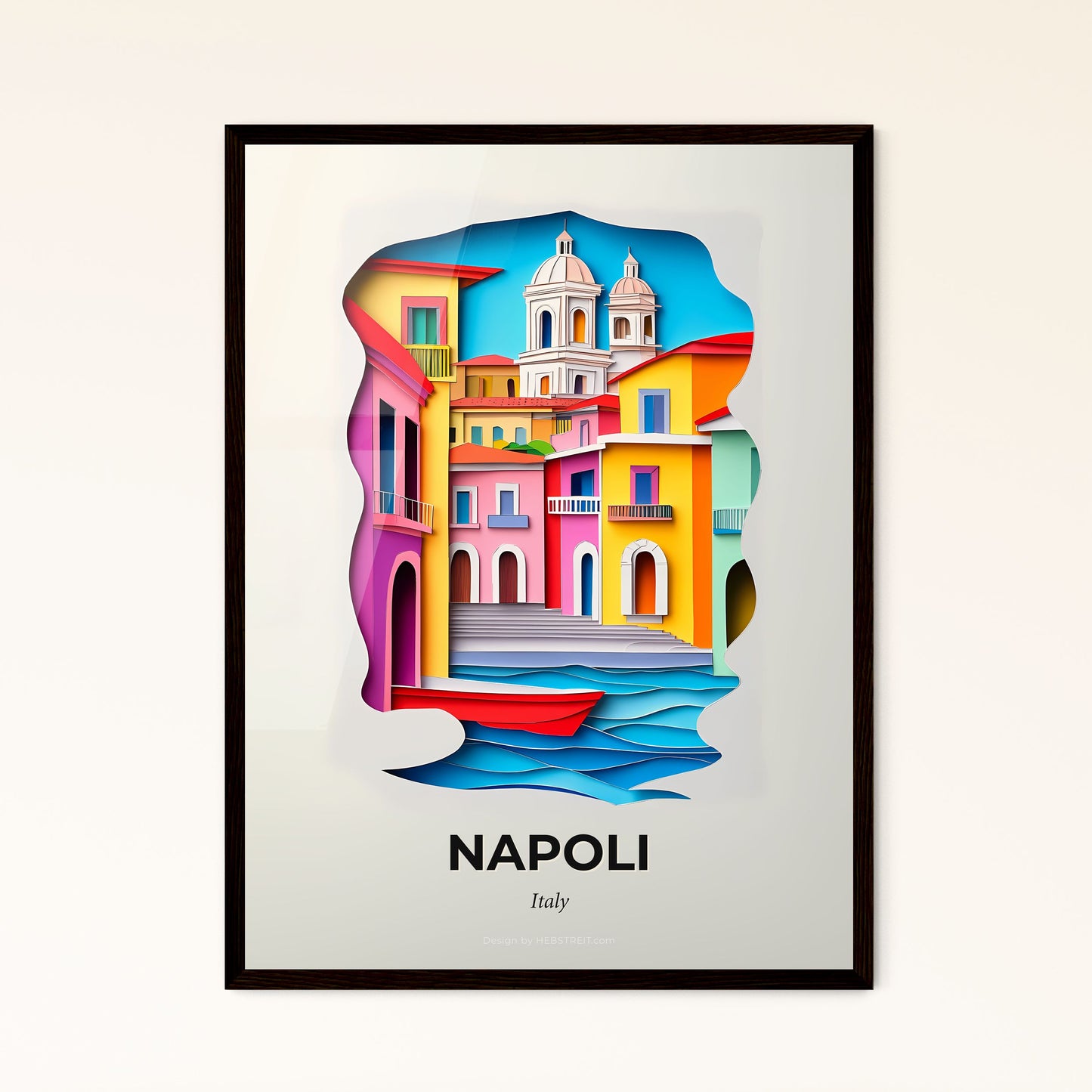 Vivid Naples, Italy - a paper cut of a city with a boat