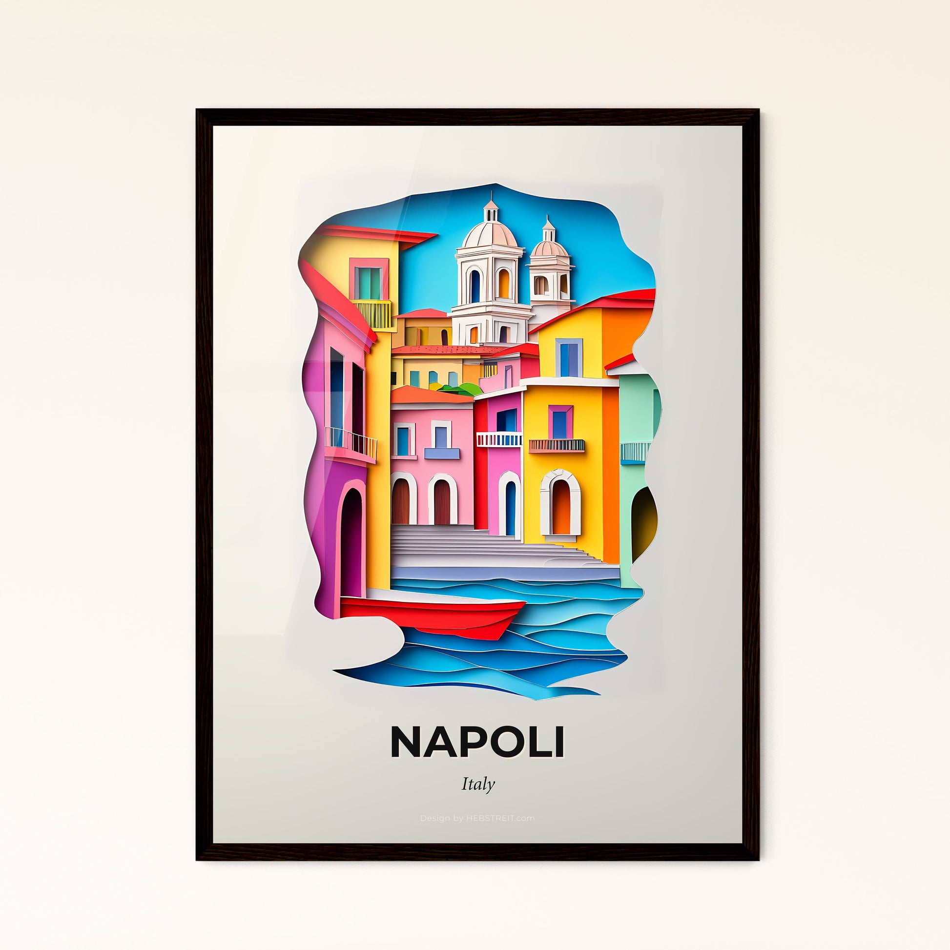 Vivid Naples, Italy - a paper cut of a city with a boat