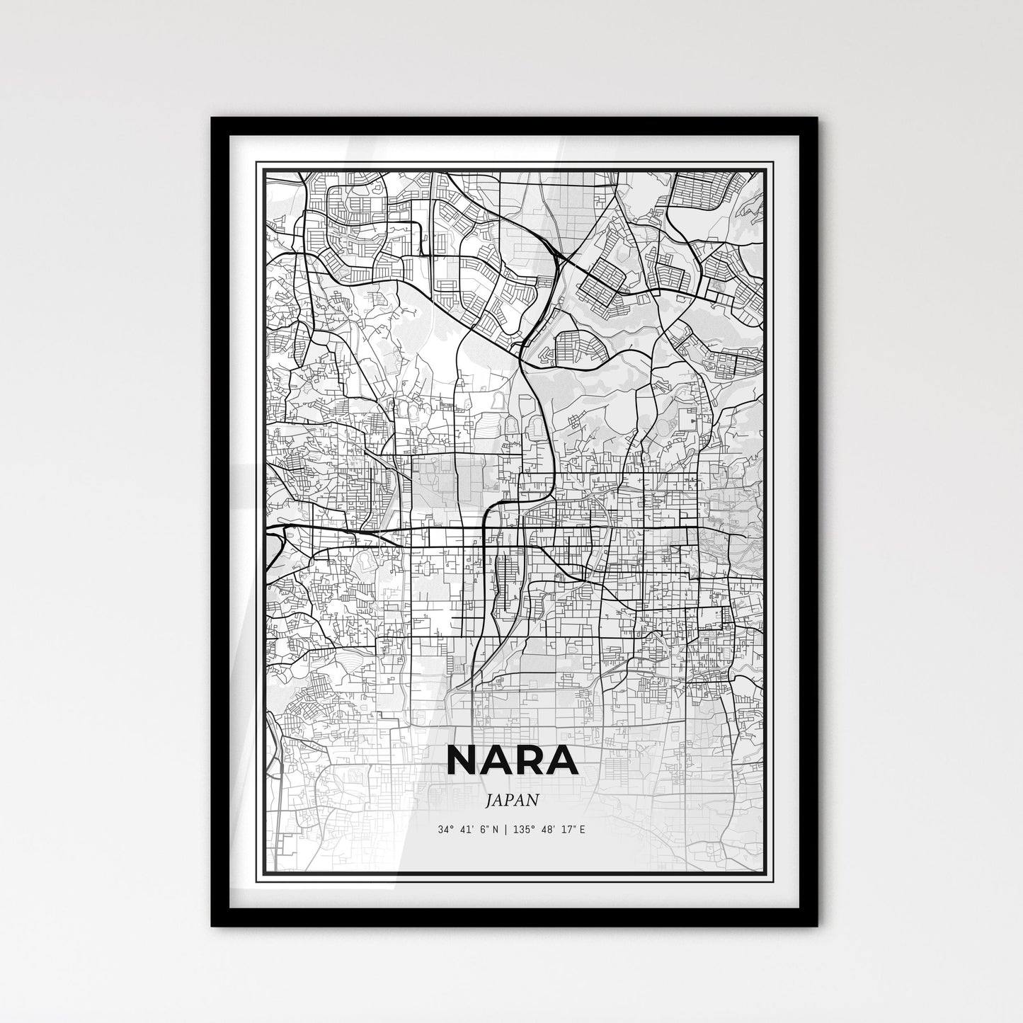Nara Japan - Scandinavian Style City Map for Modern Home Decor