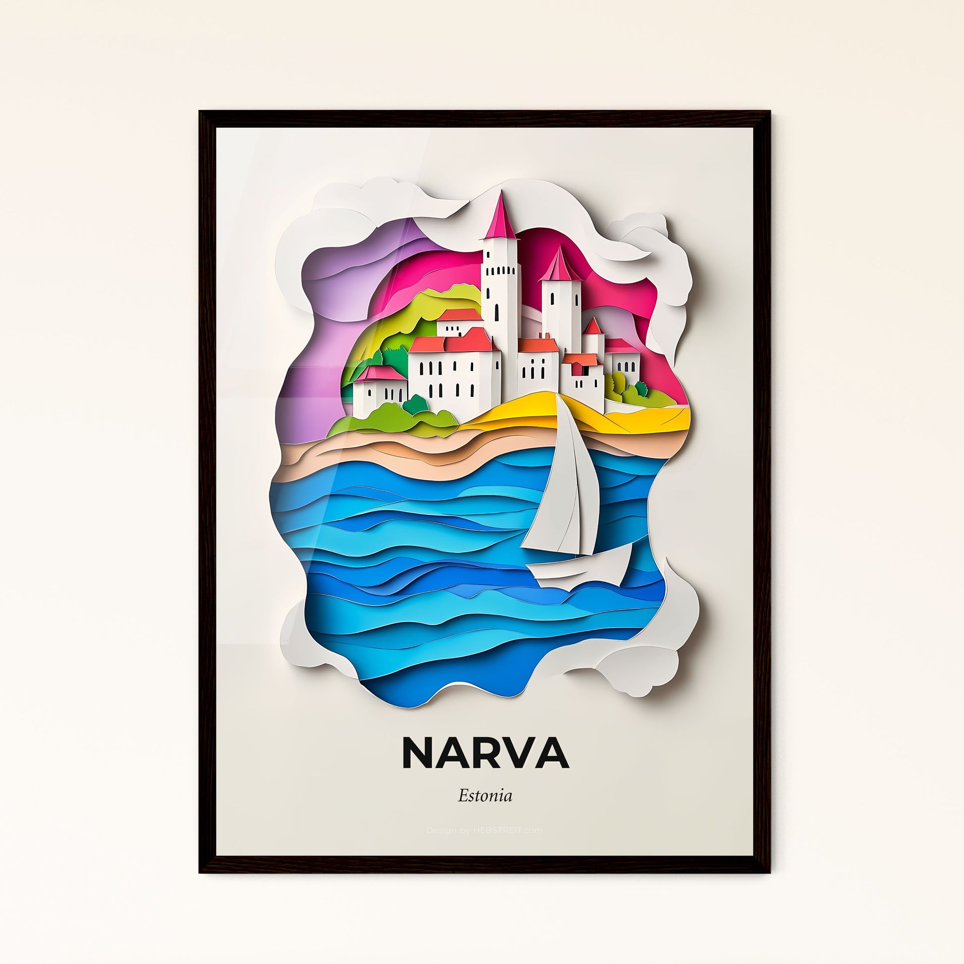 Vivid Narva, Estonia - a paper cut of a sailboat in the water