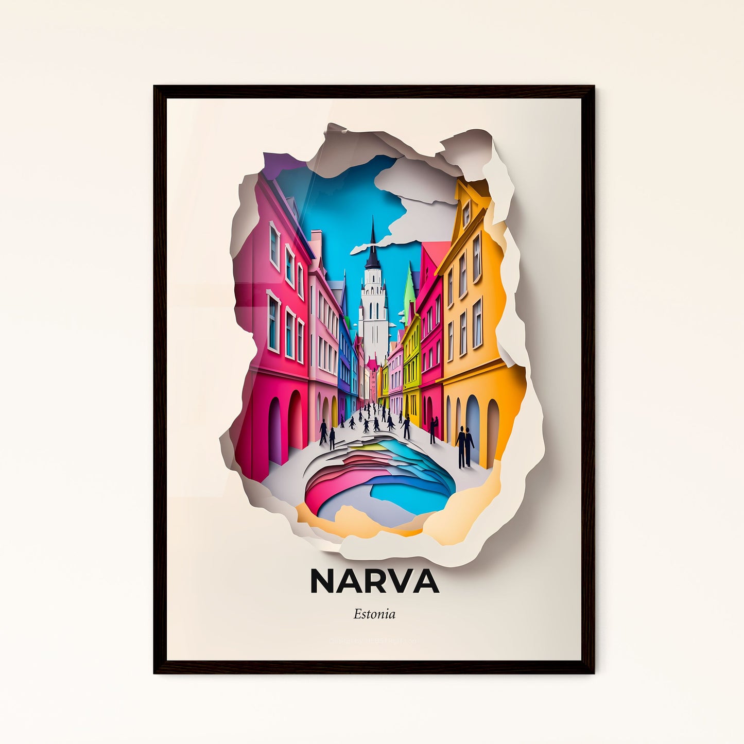 Vivid Narva, Estonia - a paper cut of a city street with people walking