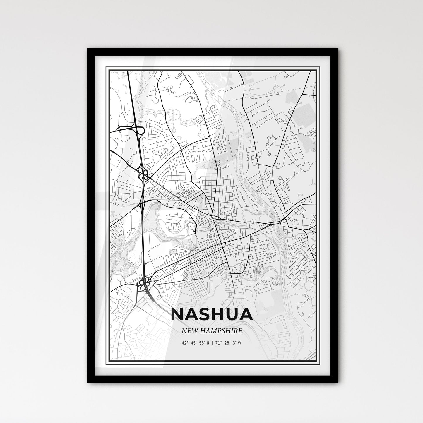Nashua New Hampshire - Scandinavian Style City Map for Modern Home Decor